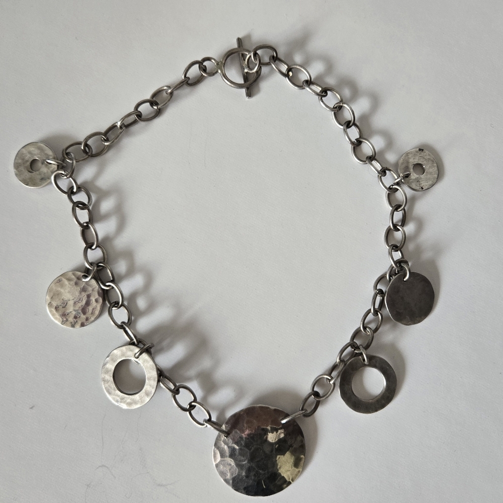 925 Open & Hammered Circle Disk Necklace